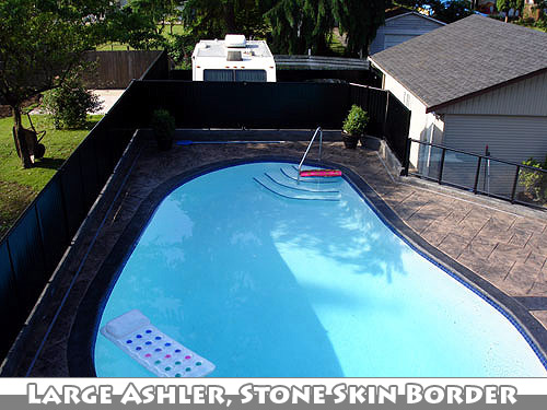 Large Ashler with Stone Skin Border Stamped Concrete Pool