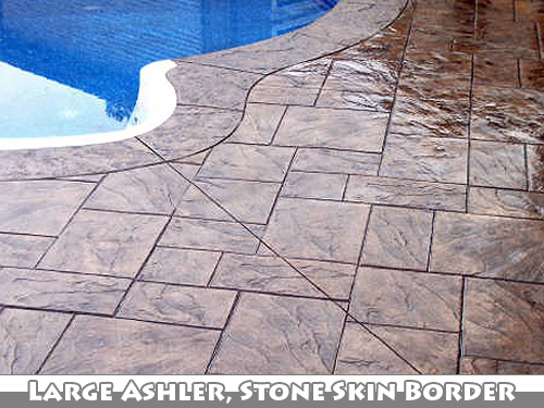 Large Ashler with Stone Skin Border Stamped Concrete Pool