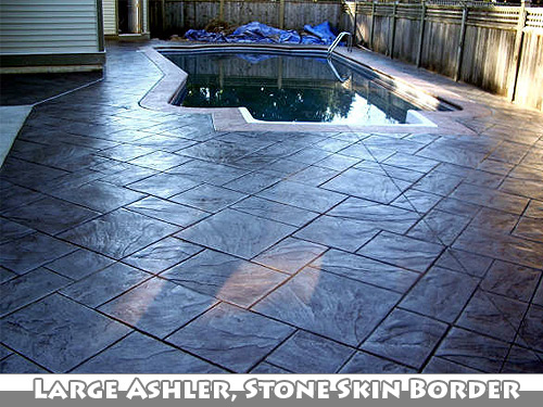 Large Ashler with Stone Skin Border Stamped Concrete Pool