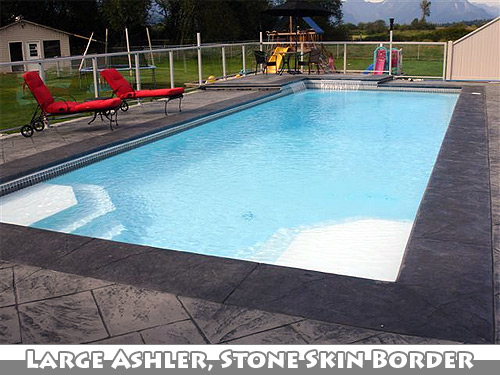 Large Ashler with Stone Skin Border Stamped Concrete Pool