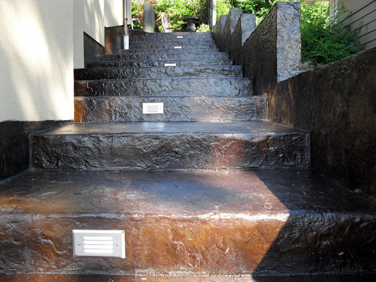 Acid Stain Stamped Concrete Stairs